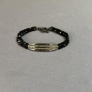 Ralph Lauren Bracelet Black Beaded Crystal Rhinestone ID Toggle Womens 7.5 In